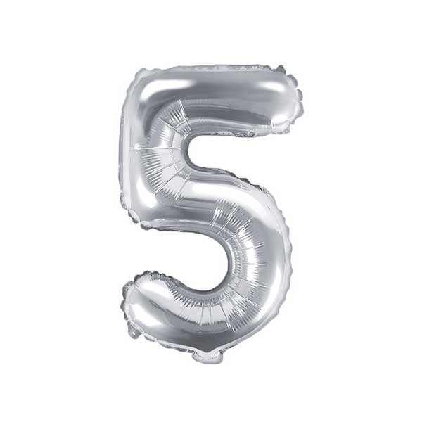 Balloon Foil Number - 5 Silver - 14" (35cm)