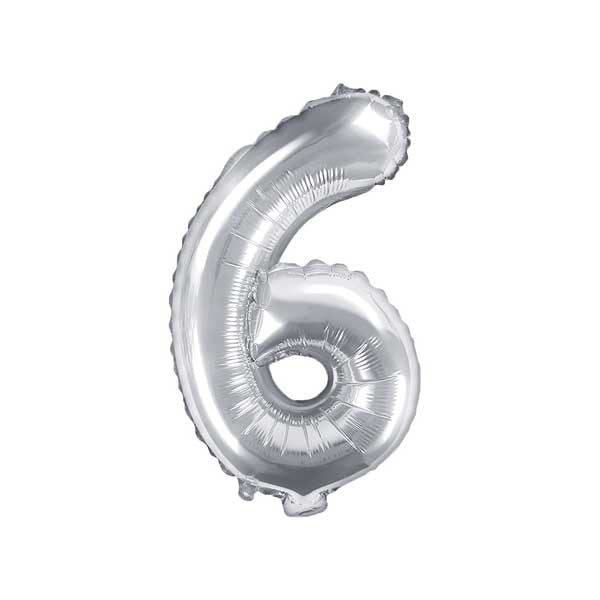 Balloon Foil Number - 6 Silver - 14" (35cm)