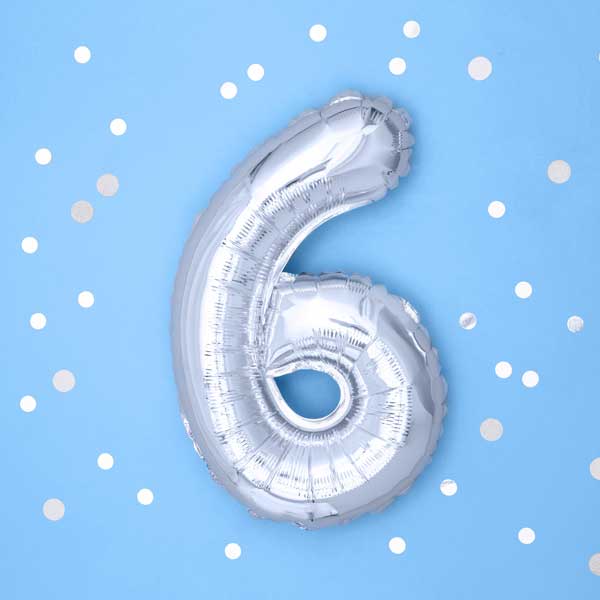 Balloon Foil Number - 6 Silver - 14" (35cm)