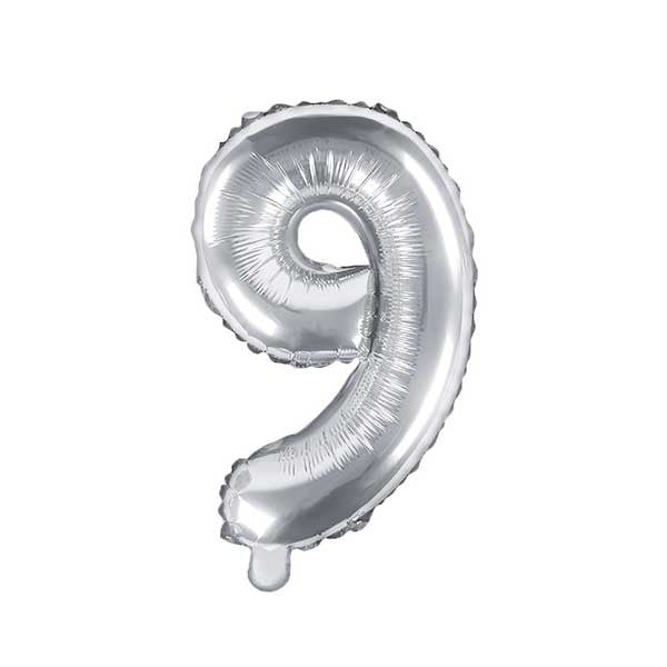 Balloon Foil Number - 9 Silver - 14" (35cm)