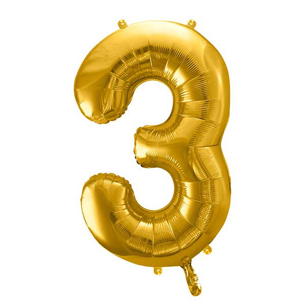 Balloon Foil Number - 3 Gold - 34" (86cm)