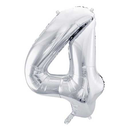 Balloon Foil Number - 4 Silver - 34" (86cm)