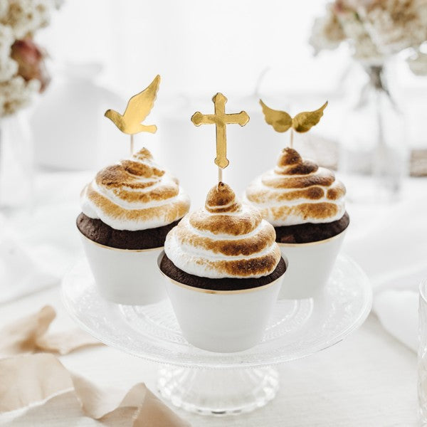Religious Gold Cup Cake Toppers - 3 Designs