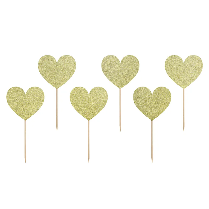 Cupcake Toppers - Gold Hearts - 6pk