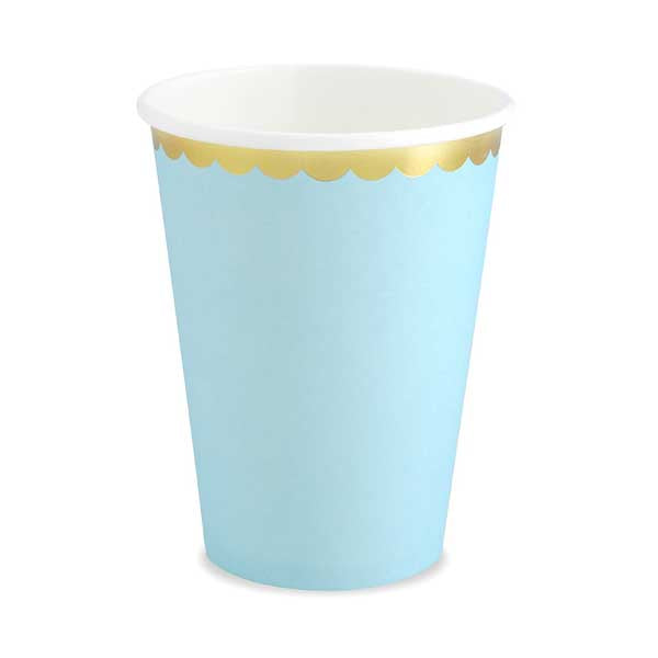 Party Cups - Light Blue & Gold Scallop - 6pk