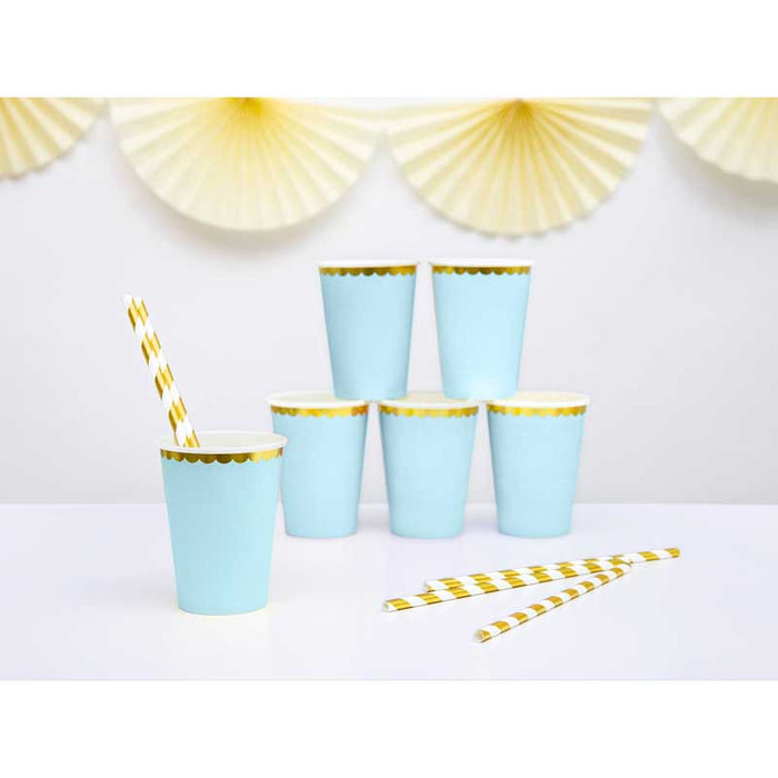 Party Cups - Light Blue & Gold Scallop - 6pk