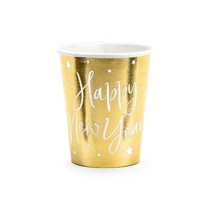 Cups Happy New Year, gold, 220ml - 6pk