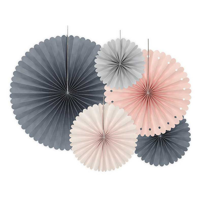 Decorative Rosettes, mix pink and greys - 5pk