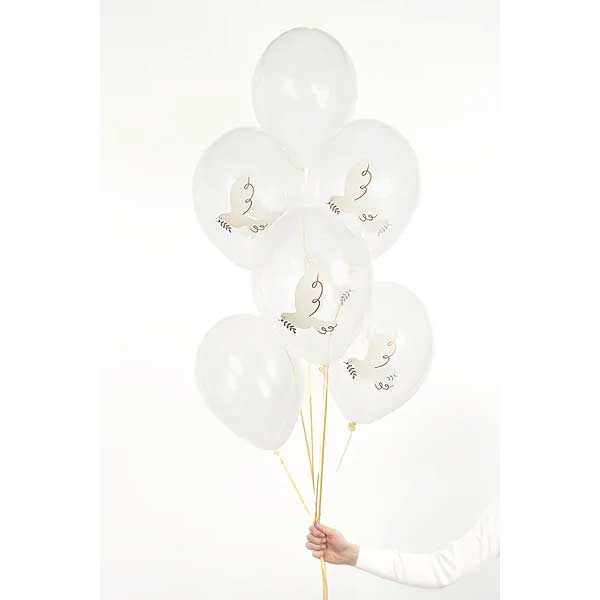 Balloons 30 cm, Dove, Crystal Clear - 6pk
