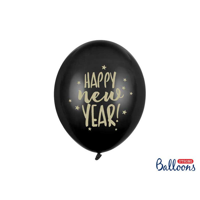 Balloons 30cm, Happy New Year, Pastel Black - 6pk