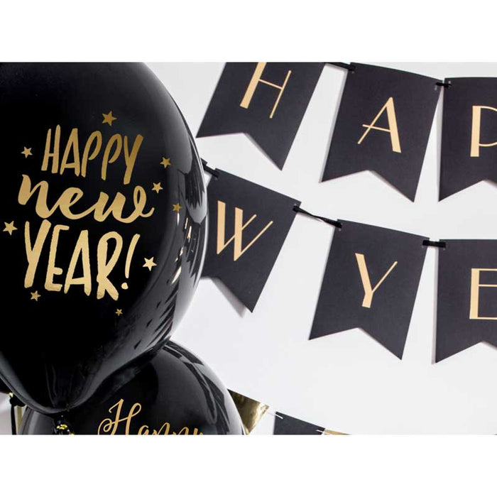 Balloons 30cm, Happy New Year, Pastel Black - 6pk