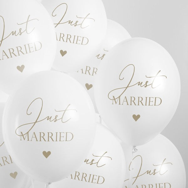 Balloons Latex - White - Just Married 6pk