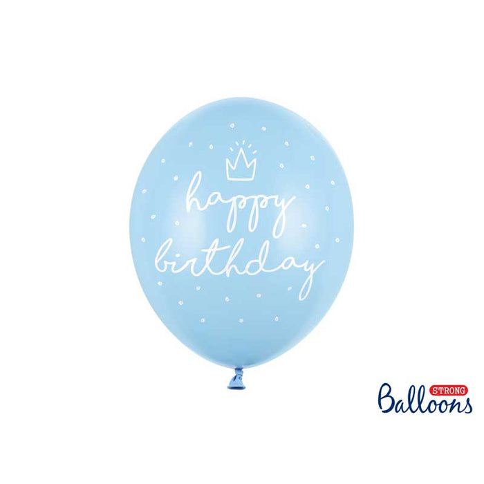 Strong Balloons 30cm, Happy Birthday - Light Blue - 6pk