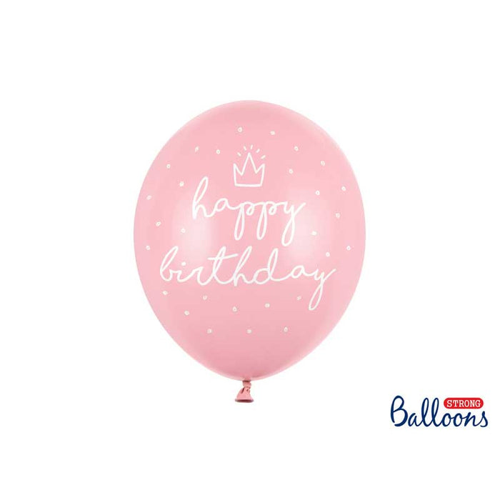 Strong Balloons 30cm, Happy Birthday - Pink - 6pk