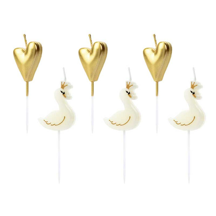 Birthday candles Lovely Swan, mix, 3.5-4cm - 6pk