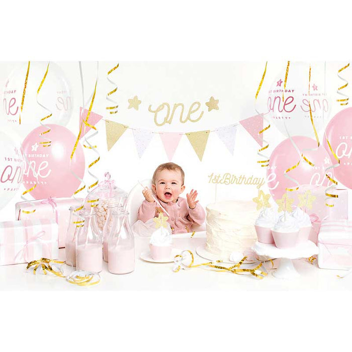 Party decorations set - 1st Birthday, gold pink
