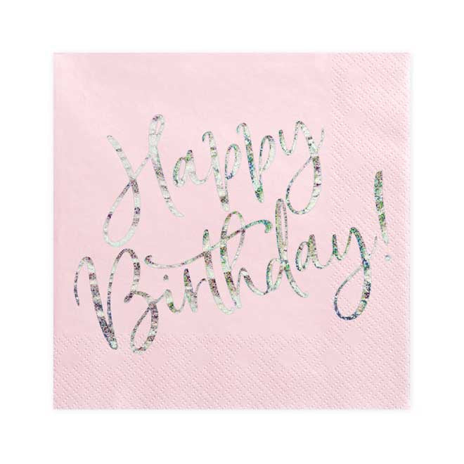 Lunch Napkins - Pink - Holographic Happy Birthday - 20pk