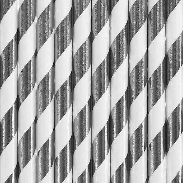 Paper Straws - Silver Metallic - Striped 10pk
