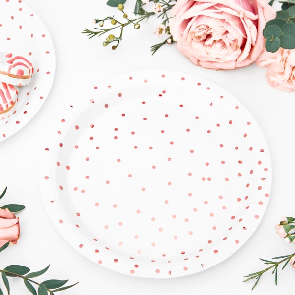 Dessert Plates - White & Rose Gold Dots - 6pk