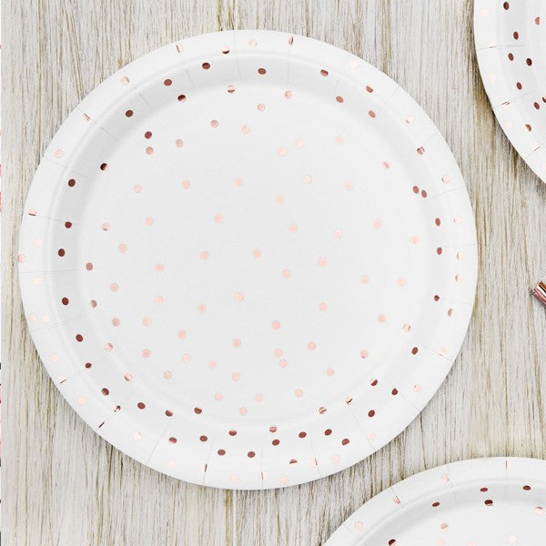 Dessert Plates - White & Rose Gold Dots - 6pk