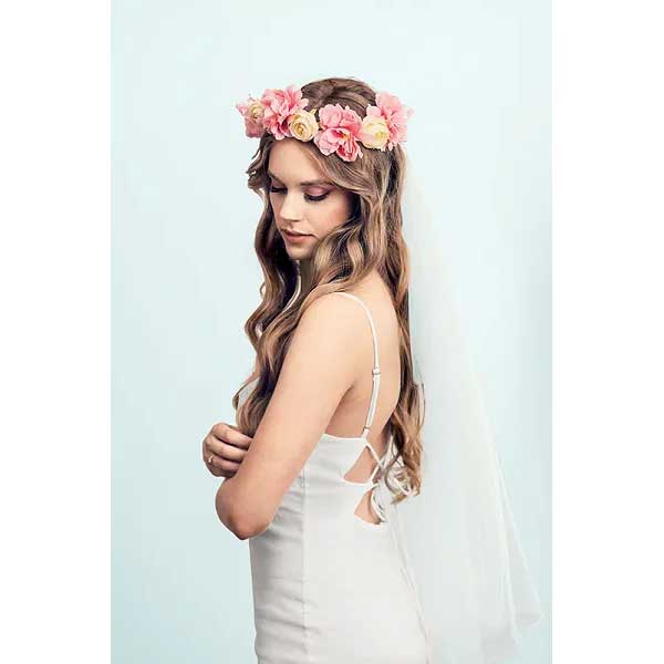 Flower crown with veil, mix, 17 cm