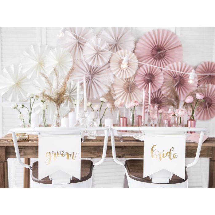 Chair Signs - Bride and Groom - White & Gold