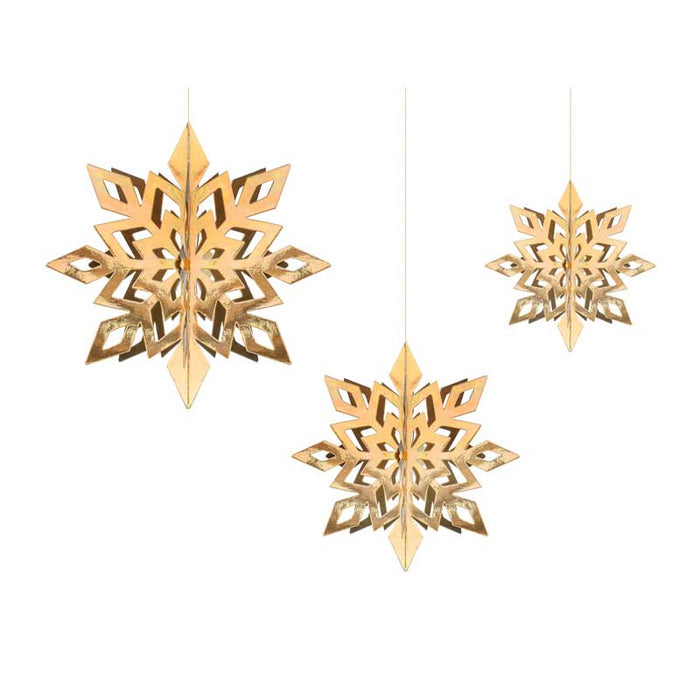 Hanging decoration Snowflakes, gold, 15-25cm - 6pk