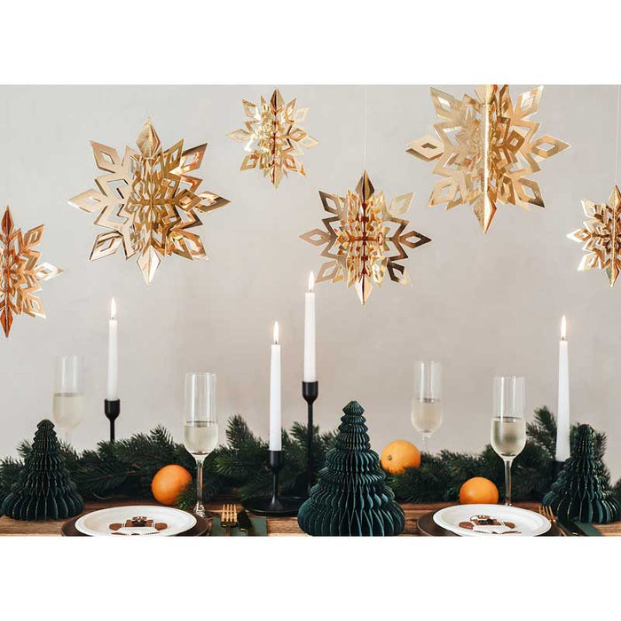 Hanging decoration Snowflakes, gold, 15-25cm - 6pk