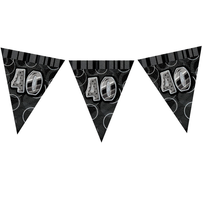 40th Birthday Black Flag Banner - Plastic - 3.65m