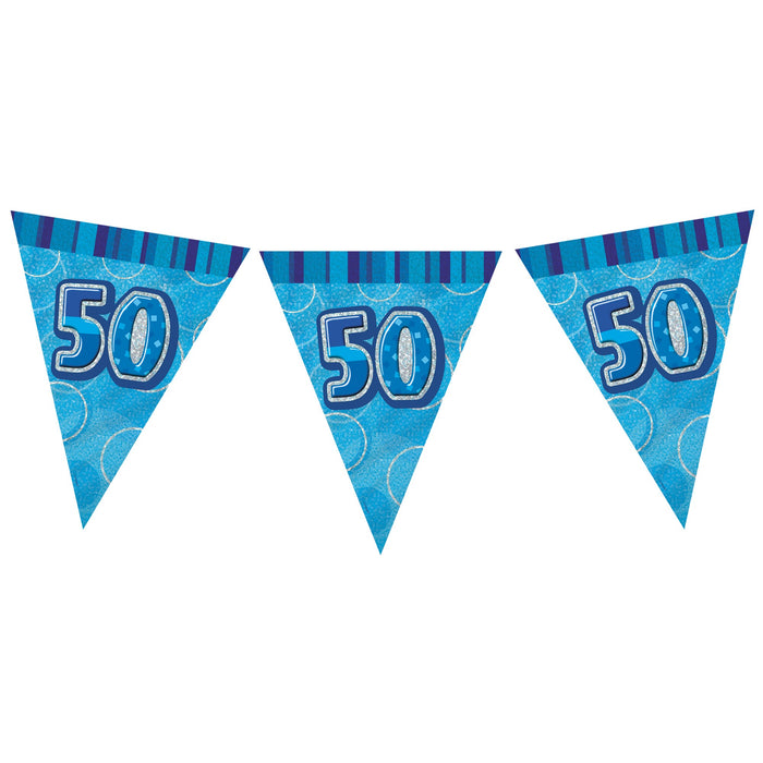 50th Birthday Blue Flag Banner - Plastic - 3.65m