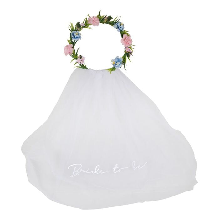 Bride to Be Floral Crown with Veil - Boho Floral