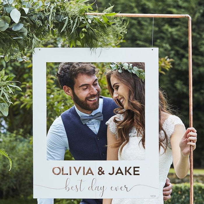 White and Rose Gold Personalized Wedding Photo Frame