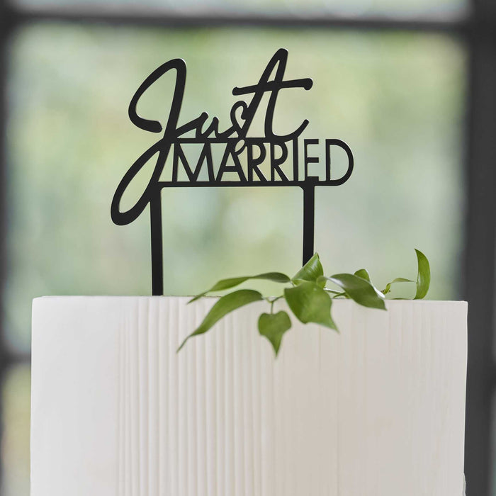 Black Acrylic Just Married Wedding Cake Topper