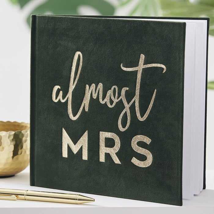 Botanical Hen - Green Gold Foiled Guest Book Almost mrs