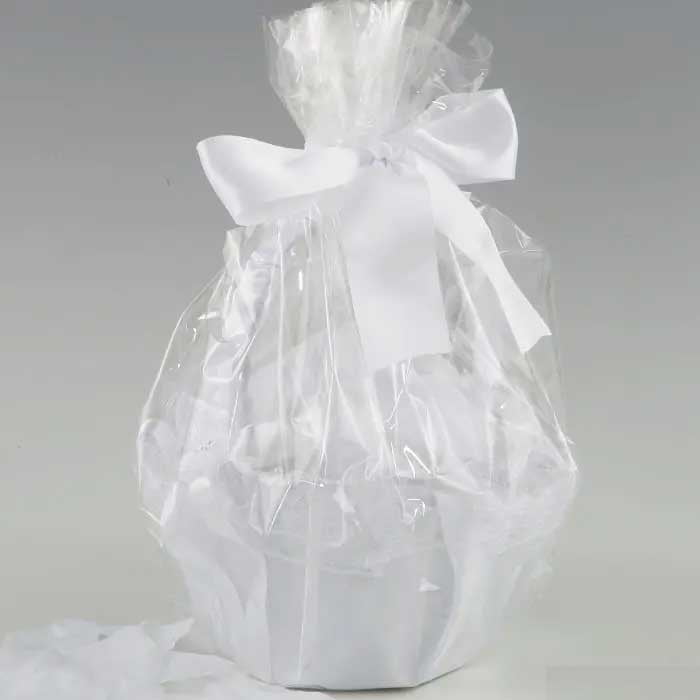 Tulle Flower Girl Basket with ivory fabric petals