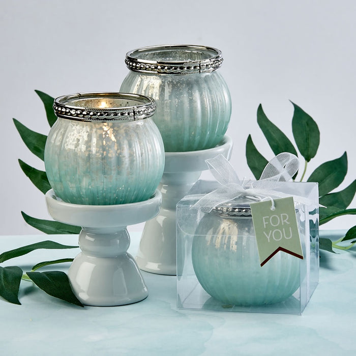 Mint Green Ombre Vintage Mercury Glass Votive Candle Holder