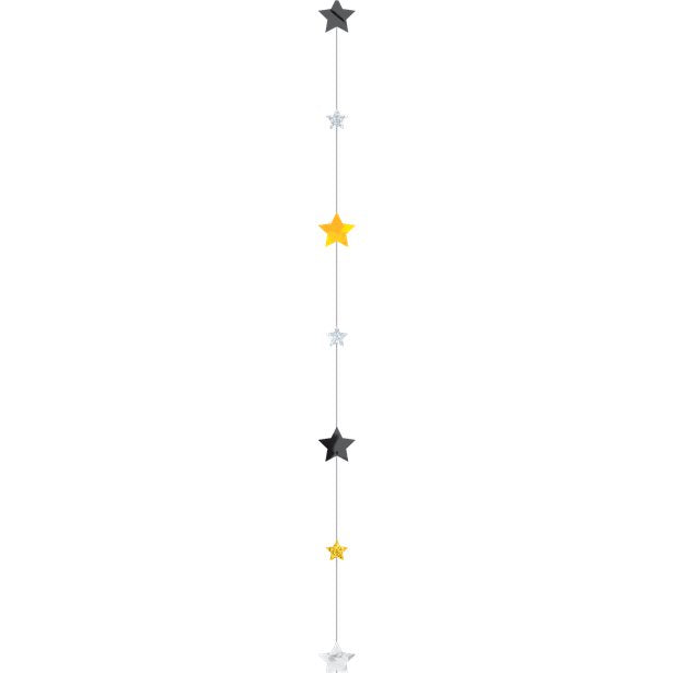 Black, Silver & Gold Stars Glittery Balloon Tail -1.8m