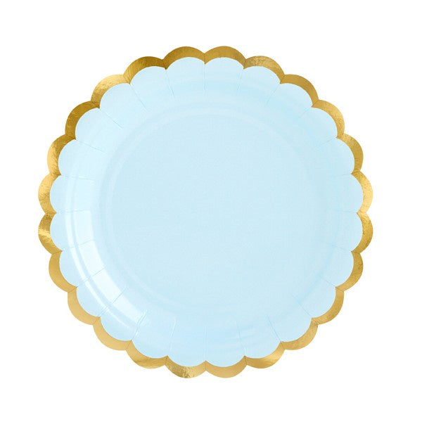 Dessert Plates - Light Blue & Gold - 6pk