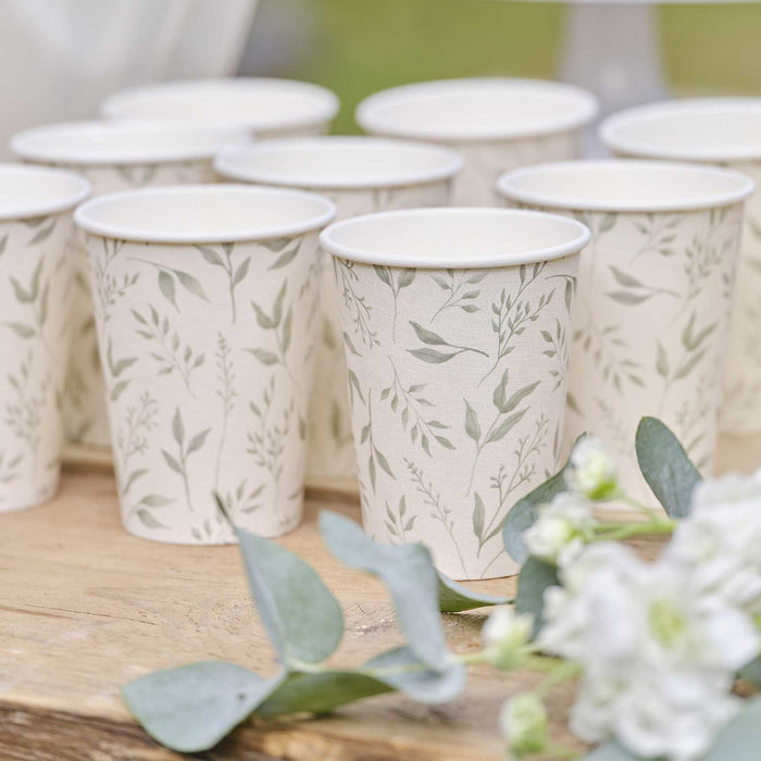 White and Green Christening Paper Cups