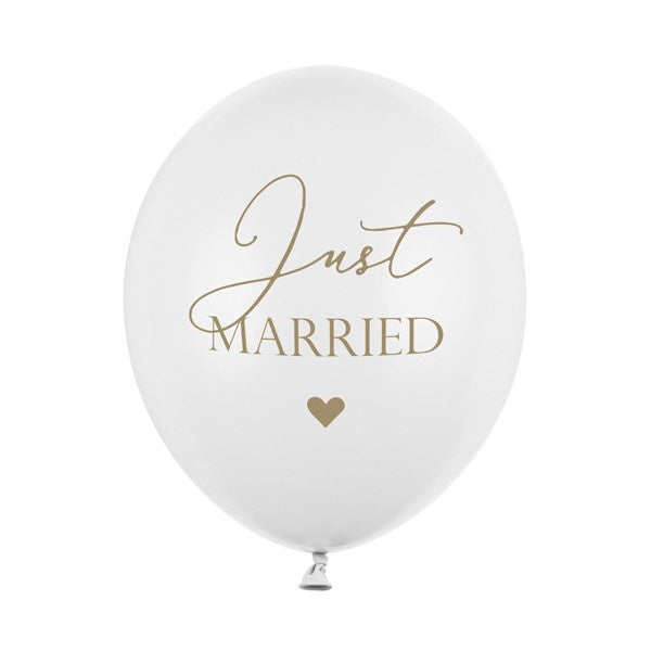 Balloons Latex - White - Just Married 6pk