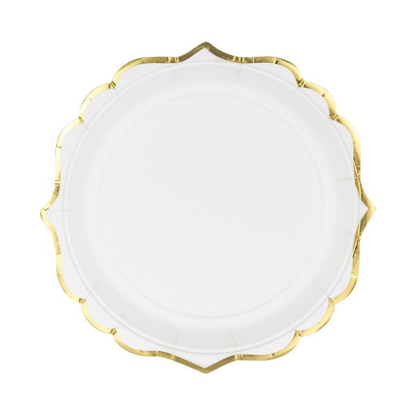 Dessert Plate - White with Gold Trim - 6pk