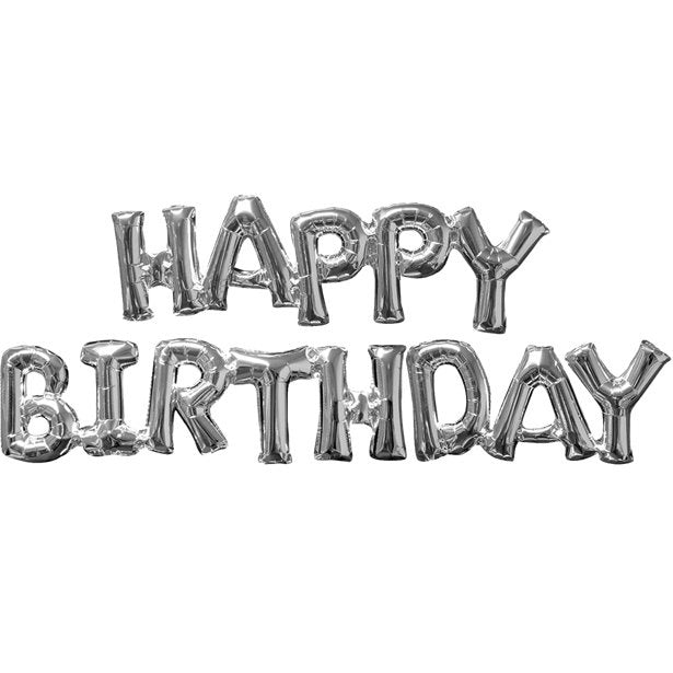 Happy Birthday Silver Phrase Balloons