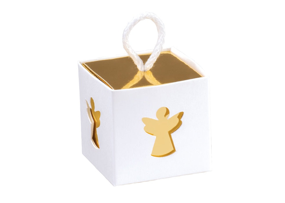Box w/Chord - Gold White Angel Cutout - 50x50x50mm