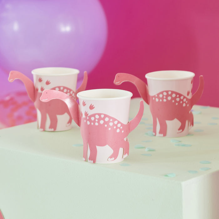 Pink Pop Out Dinosaur Paper Cup - 8pk