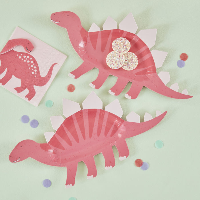 Pink Shaped Dinosaur Sweet Treat Plate - 8pk