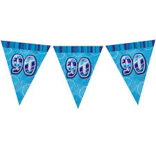 90th Birthday Blue Flag Banner - Plastic - 3.65m