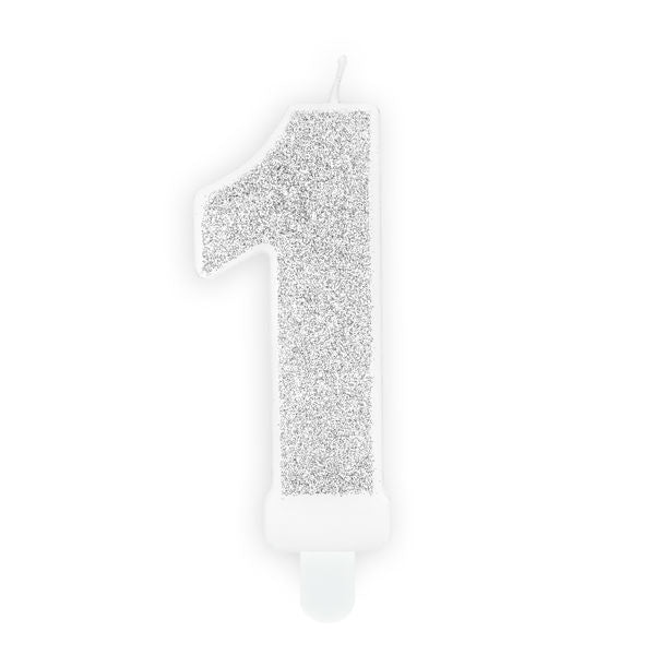 Silver Glitter Candle - Number 1