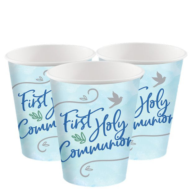 Blue First Communion Paper Cups - 250ml - 8pk