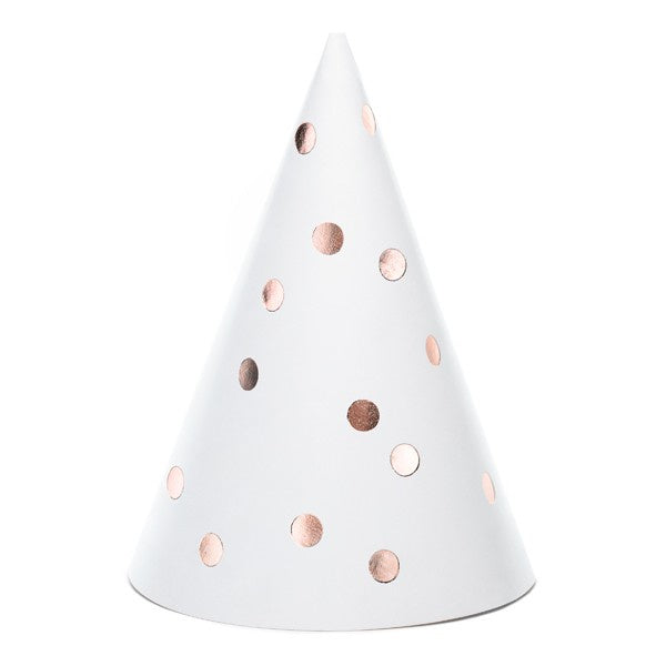 Cone Hats - White - Rose Gold Dots -