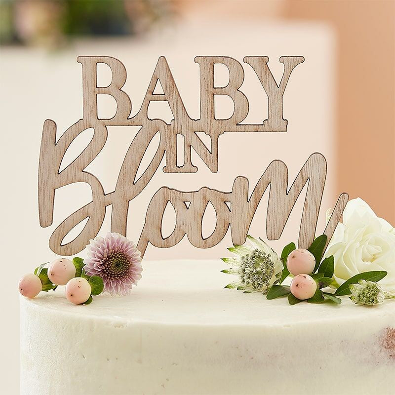 Wooden 'Baby in Bloom' Shower Cake Topper — Bow Ribbon